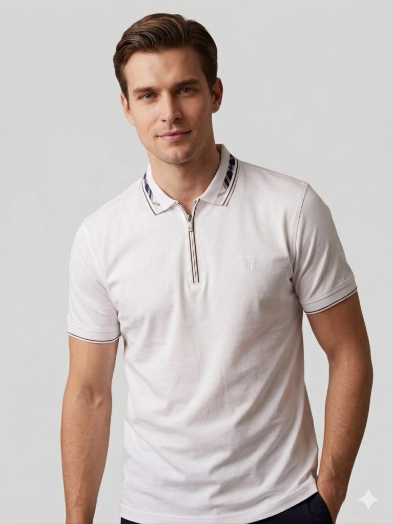 FORMENTİ Fit Polo Yaka Detaylı Merserize Tişört  1624 - Beyaz