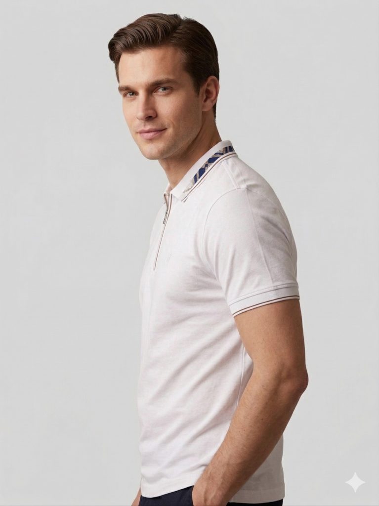 FORMENTİ Fit Polo Yaka Detaylı Merserize Tişört  1624 - Beyaz