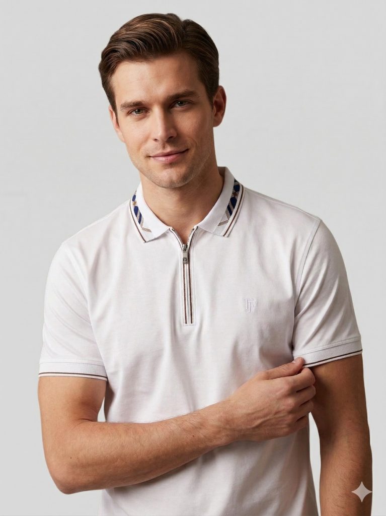 FORMENTİ Fit Polo Yaka Detaylı Merserize Tişört  1624 - Beyaz