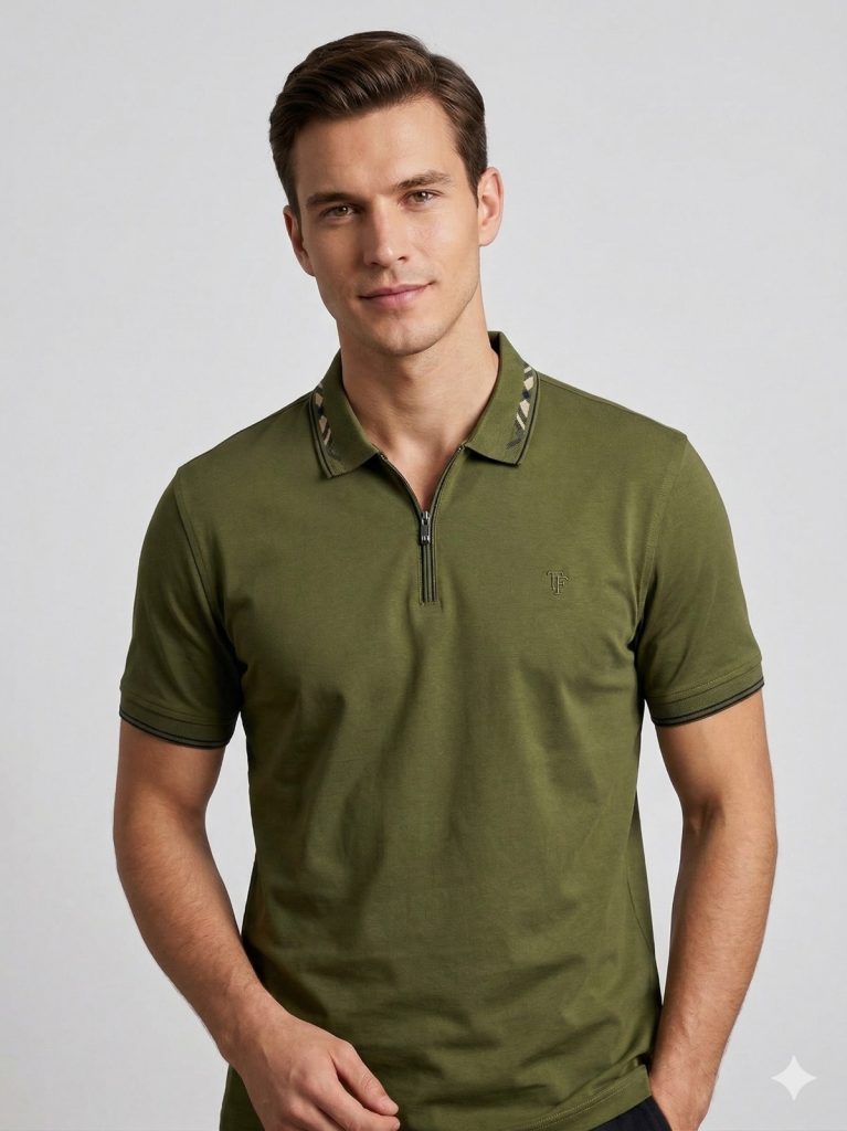 FORMENTİ Fit Polo Yaka Detaylı Merserize Tişört  1624 - HAKİ