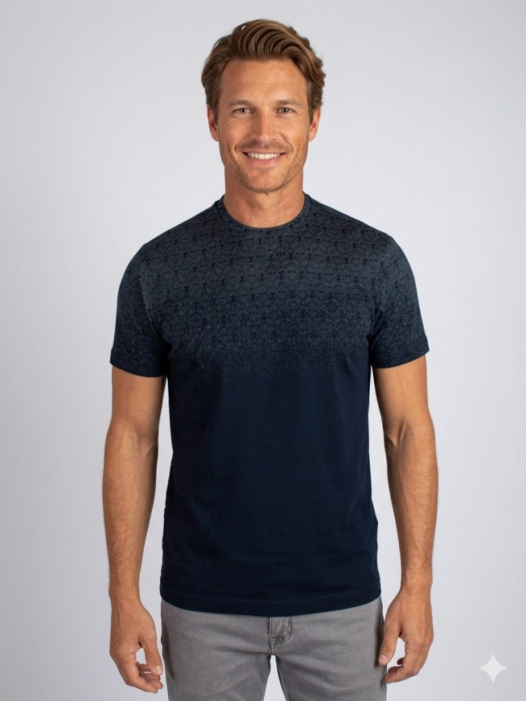 FORMENTİ Fit Desenli Merserize Tişört 1637 - Lacivert