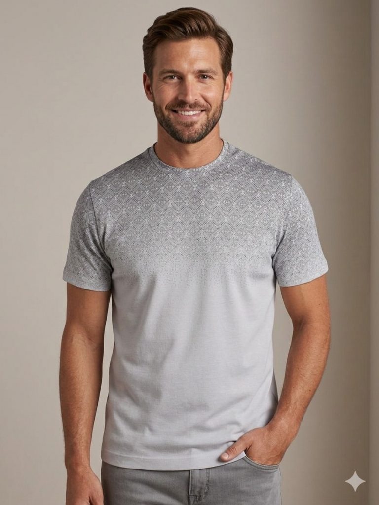 FORMENTİ Fit Desenli Merserize Tişört 1637 - GRİ