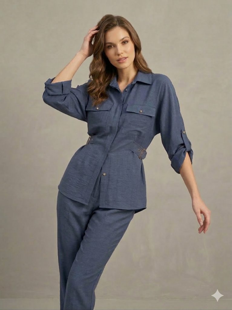 GHİSA Kemer Detaylı 2'Lİ TAKIM 9189 - İNDİGO