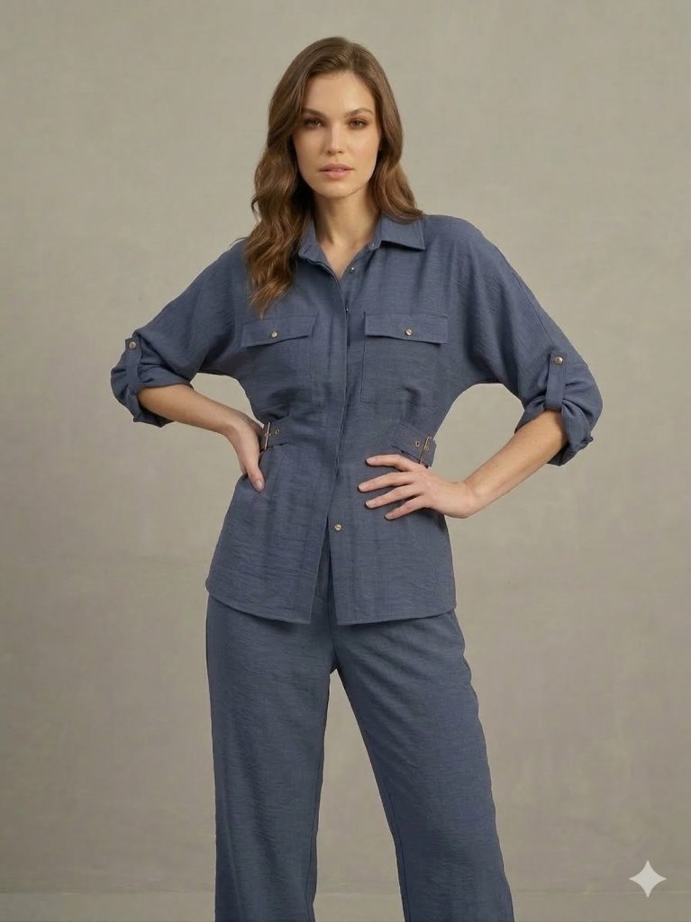 GHİSA Kemer Detaylı 2'Lİ TAKIM 9189 - İNDİGO