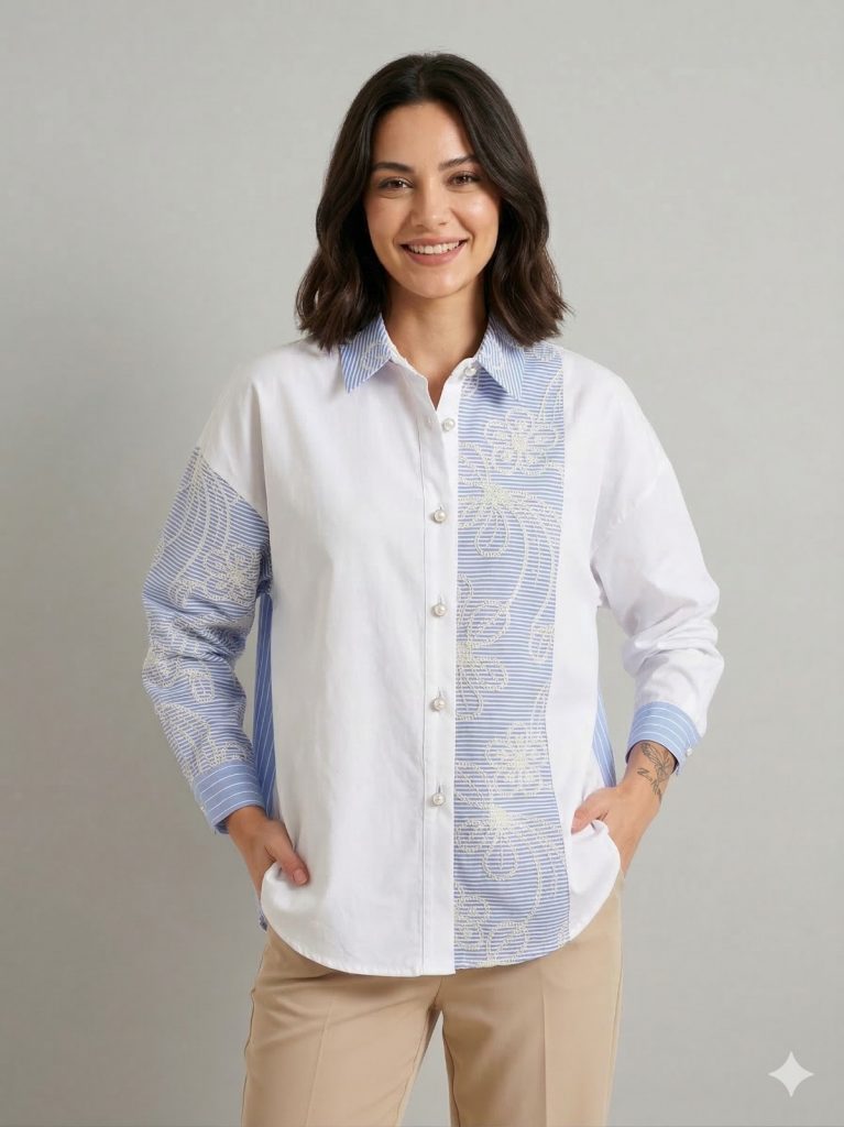 GHİSA Kendinden İşlemeli Gömlek 4045 - MAVİ