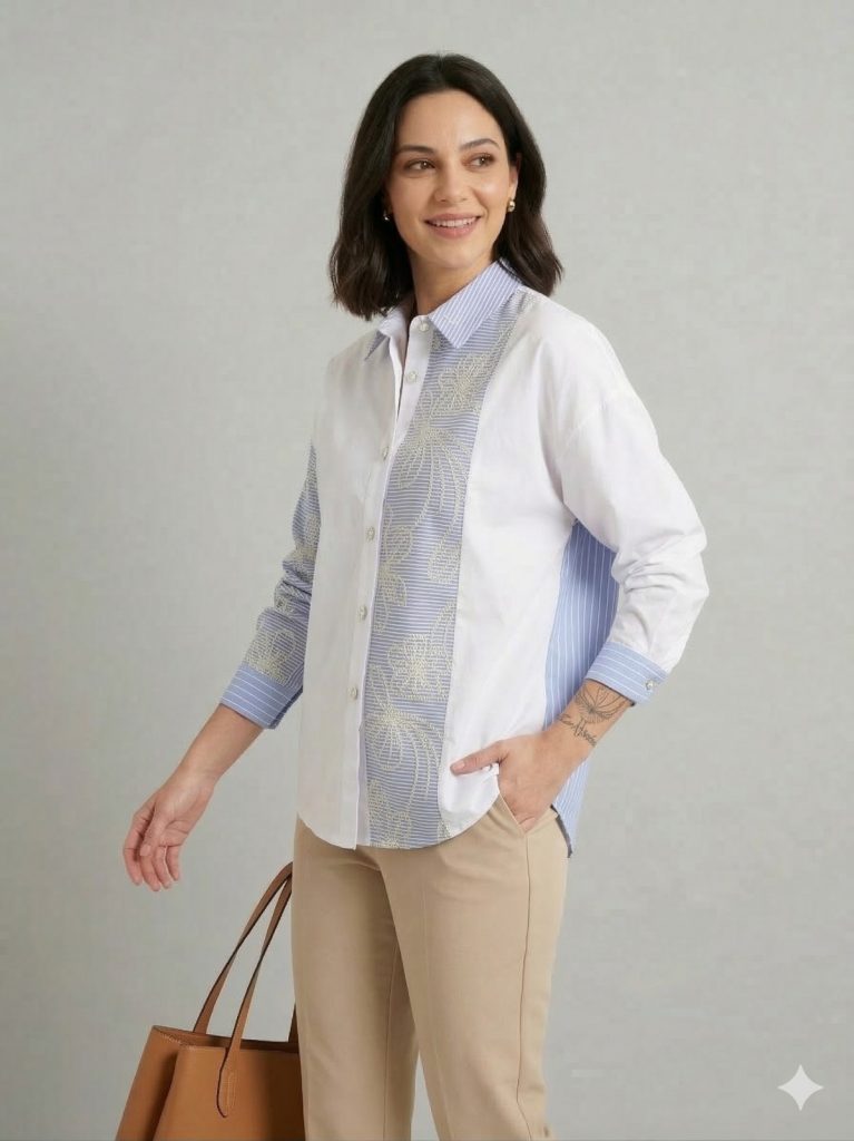 GHİSA Kendinden İşlemeli Gömlek 4045 - MAVİ