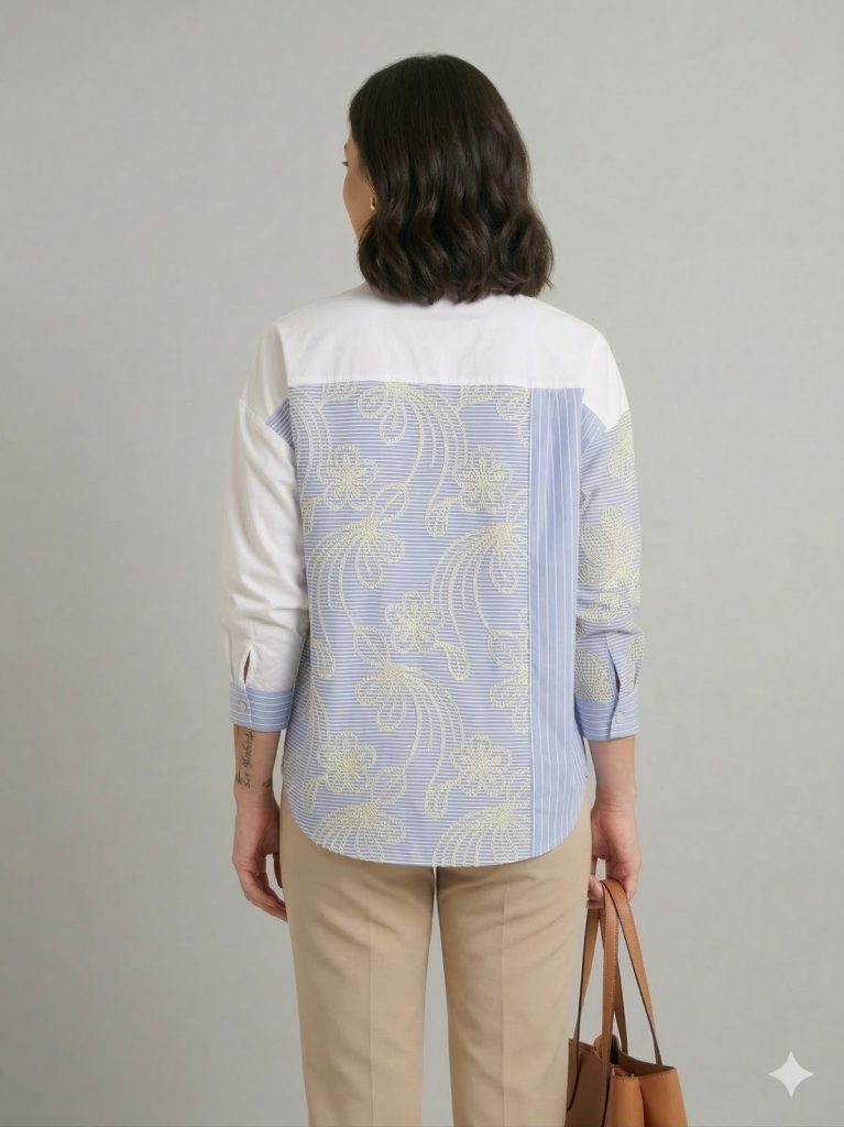 GHİSA Kendinden İşlemeli Gömlek 4045 - MAVİ