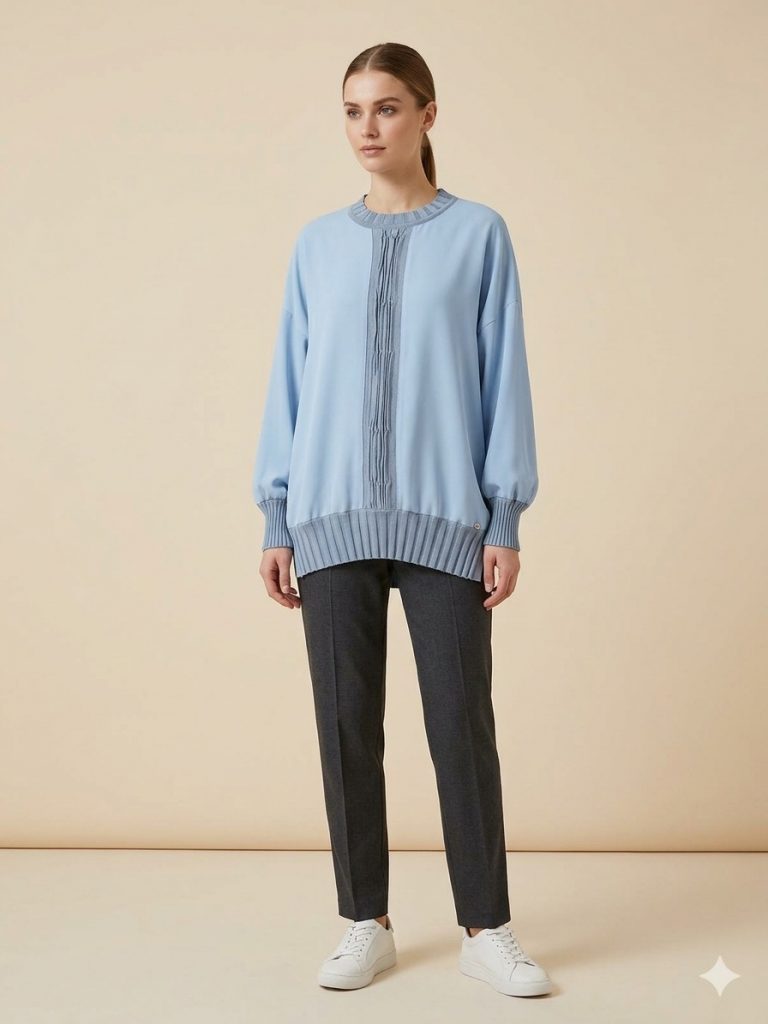 GHİSA Kol ve Belden Lastik Detaylı Tunik 4422 - MAVİ