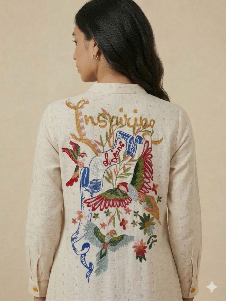 GHİSA Kendinden Renkli Sırt İşlemeli Tunik 4088 - TAŞ