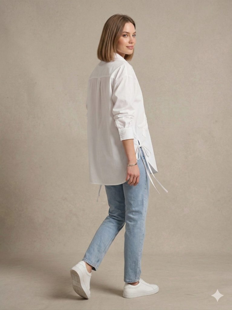 GHİSA Kuş İşlemeli Cep Detaylı Tunik 4197 - Beyaz