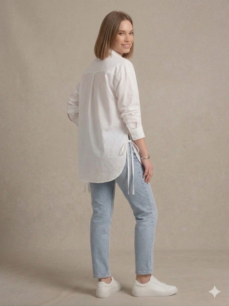 GHİSA Kuş İşlemeli Cep Detaylı Tunik 4197 - Beyaz