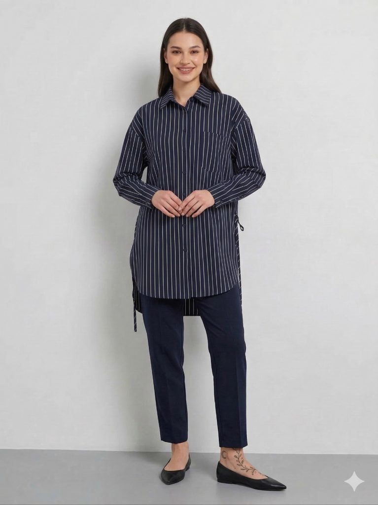 GHİSA Kuş İşlemeli Cep Detaylı Tunik 4197 - Siyah