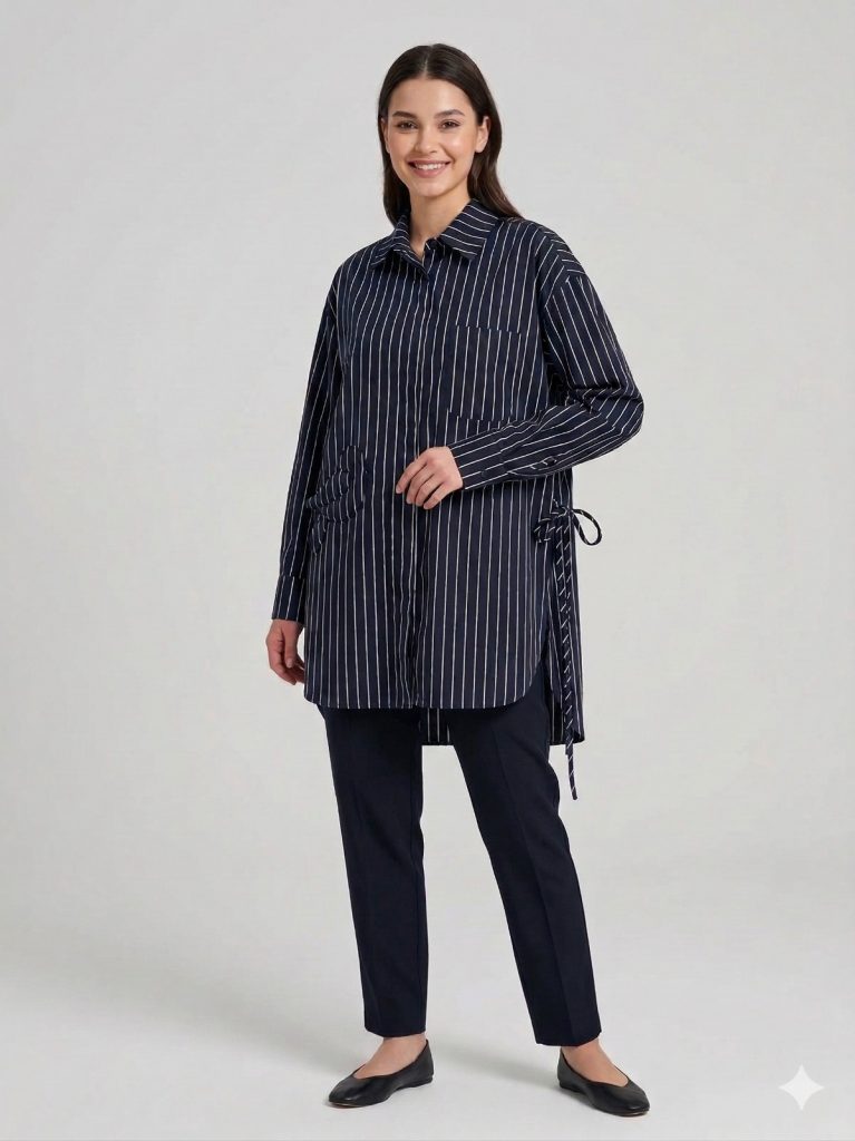 GHİSA Kuş İşlemeli Cep Detaylı Tunik 4197 - Siyah