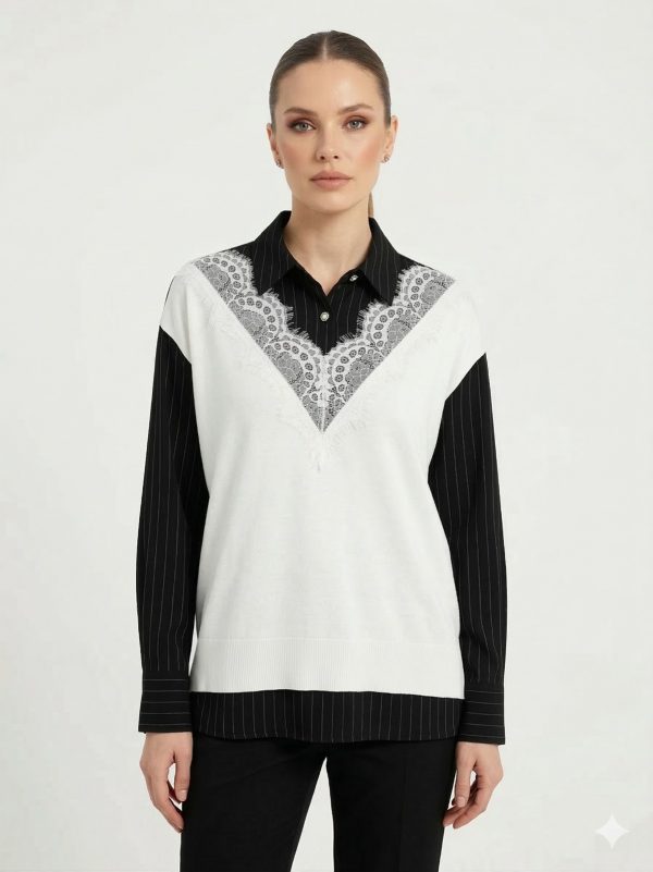 GHİSA Dantel Detaylı Gömlek Yaka Bluz 4315