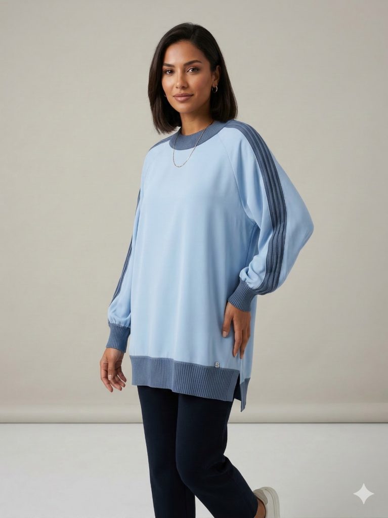 GHİSA Kol ve Belden Lastik Detaylı Tunik 4321 - MAVİ