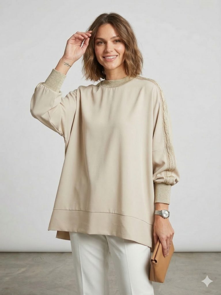 GHİSA Kol ve Belden Lastik Detaylı Tunik  4831 - TAŞ