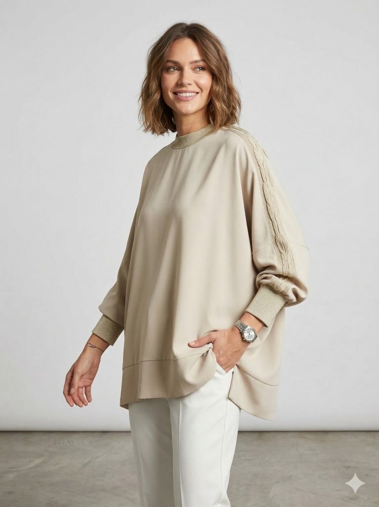 GHİSA Kol ve Belden Lastik Detaylı Tunik  4831 - TAŞ