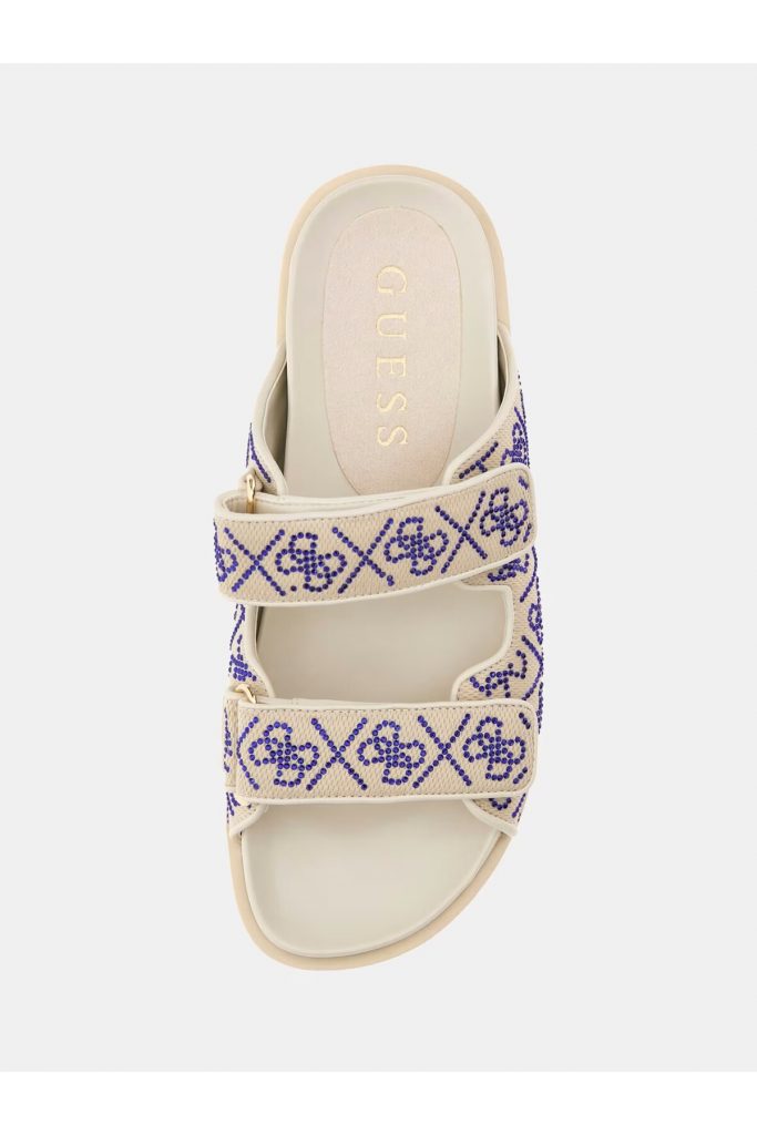 GUESS Fadeliza 4G Taş Logolu Cırt Cırtlı Bayan Terlik FLJFDZFAB19 - EKRU