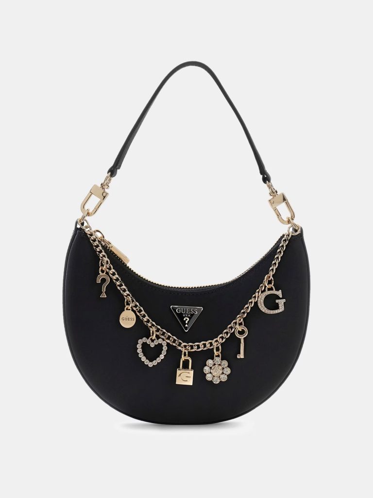 GUESS Tasmin Charm Aplike Hobo Çanta HWES9931720 - Siyah
