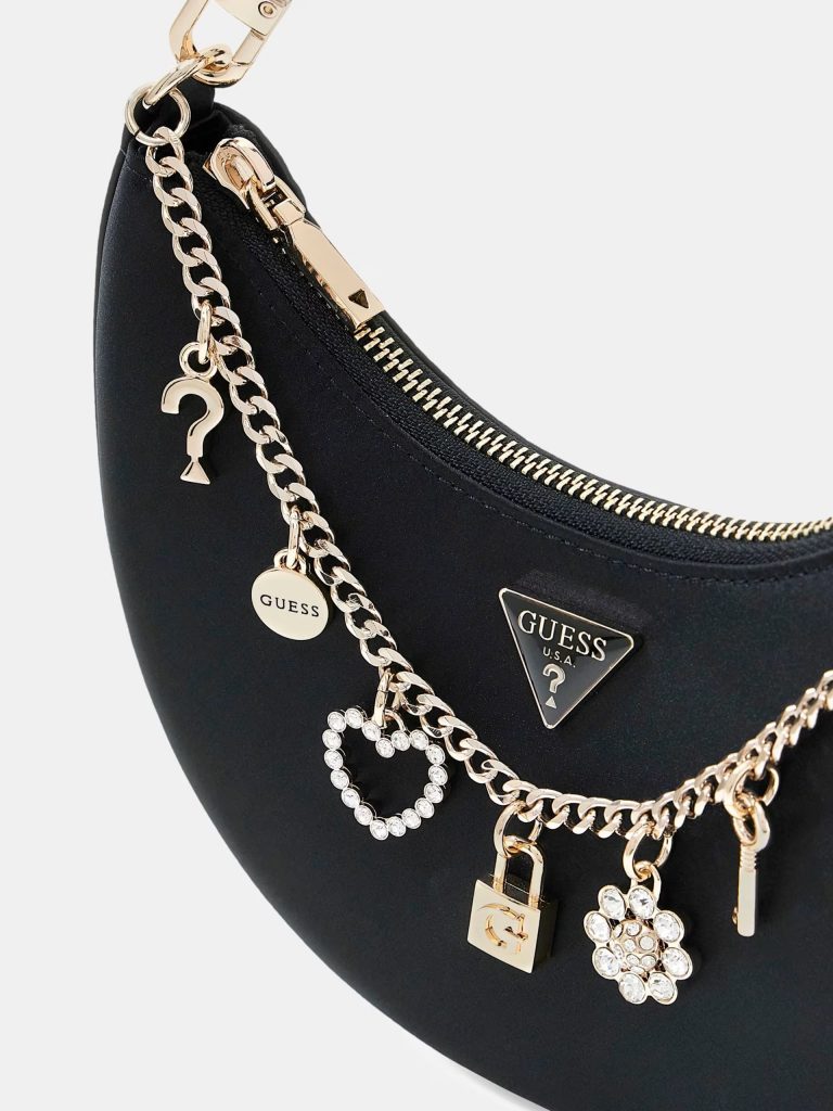 GUESS Tasmin Charm Aplike Hobo Çanta HWES9931720 - Siyah