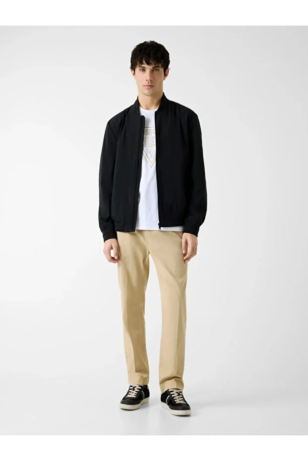 GUESS  Esnek Katlanabilir Bomber Erkek Siyah Ceket M6RL09WJ362 - Siyah