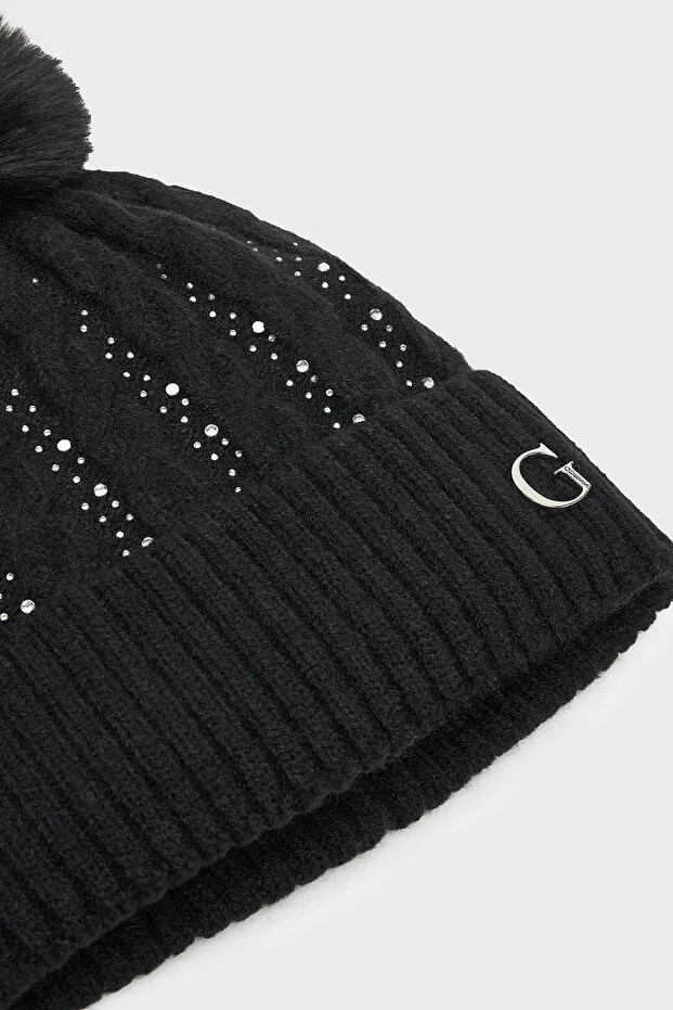 GUESS Knitted Taşlı Örgülü Bere AW5385POL01 - Siyah