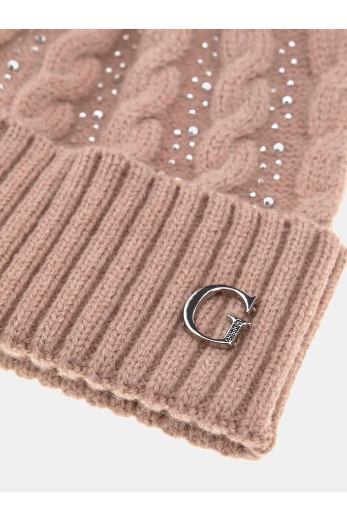GUESS Knitted Taşlı Örgülü Bere AW5385POL01 - pembe