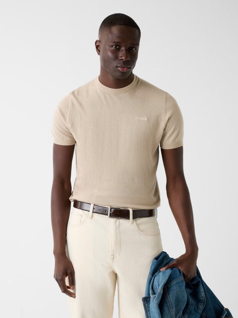 GUESS Logo Örme Tişört M6GR03Z0556 - BEJ