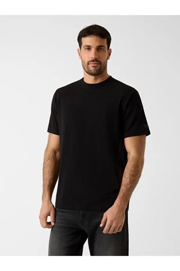 GUESSArm Erkek Modal Karışımlı Regular Fit T-Shirt M6RI62JR06K - Siyah
