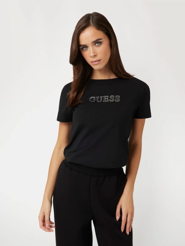 GUESS Rhinestones Logolu Tişört V3BI11J1314 - Siyah