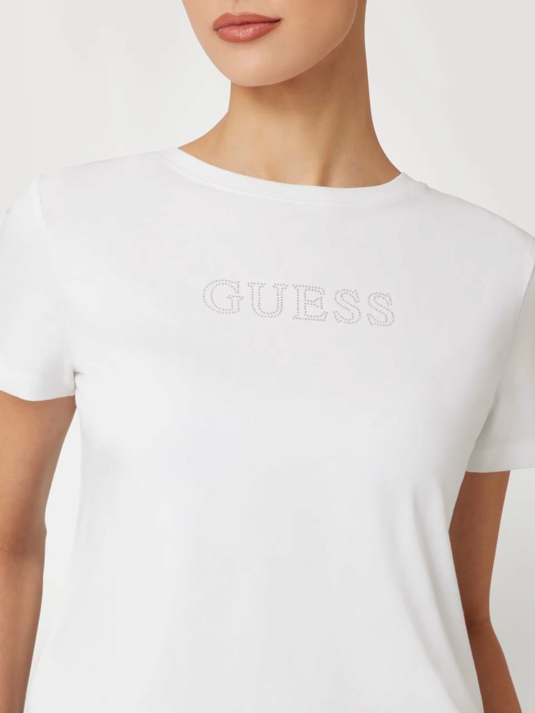 GUESS Rhinestones Logolu Tişört V3BI11J1314 - Beyaz