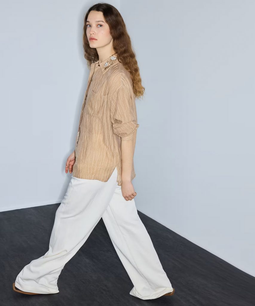 İPEKYOL Nakışlı ve İşlemeli Gömlek IS1260025254 - naturel