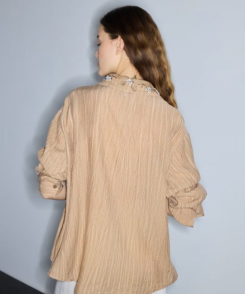 İPEKYOL Nakışlı ve İşlemeli Gömlek IS1260025254 - naturel