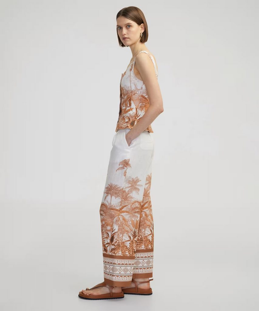 İPEKYOL Desenli keten pantolon IS1250003213 - EKRU