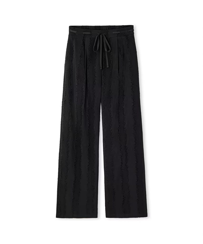 İPEKYOL Jakarlı Wide Leg PantolonIS1260003119 - Siyah