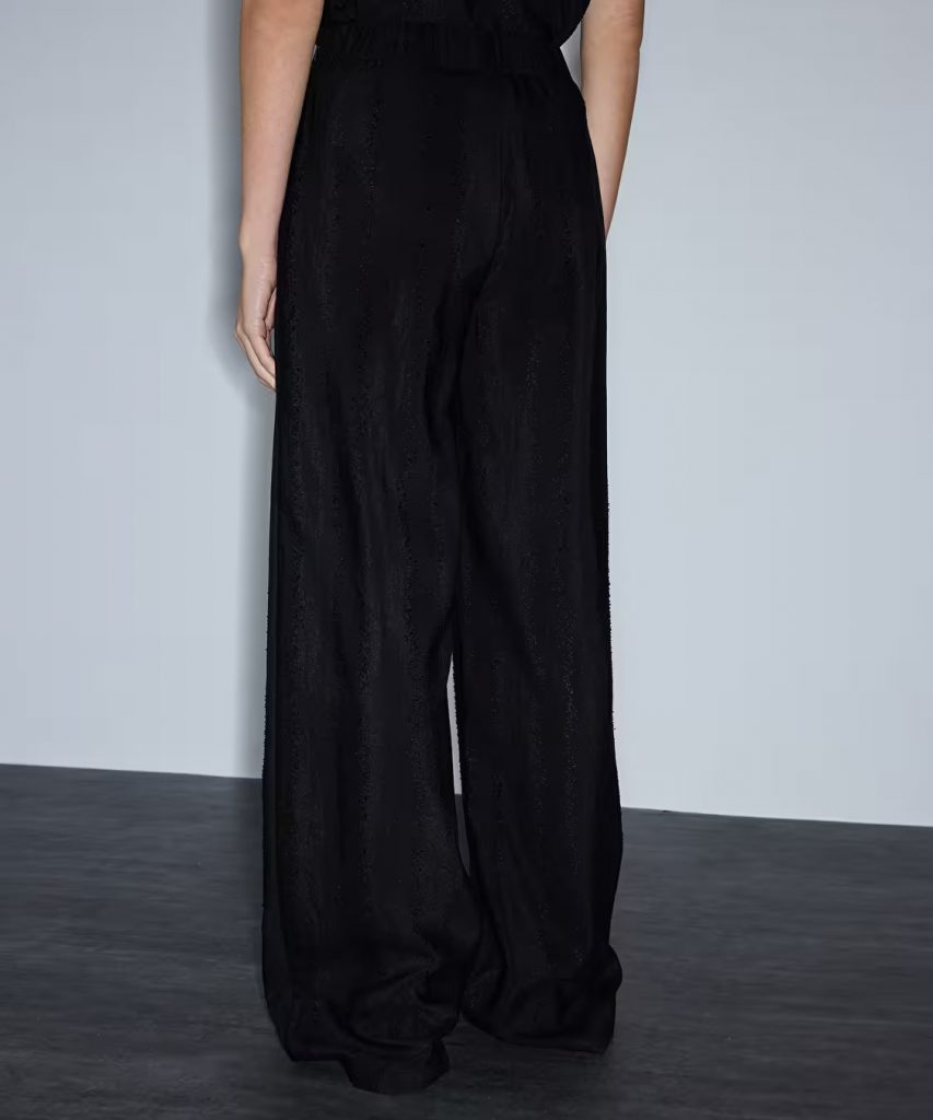 İPEKYOL Jakarlı Wide Leg PantolonIS1260003119 - Siyah