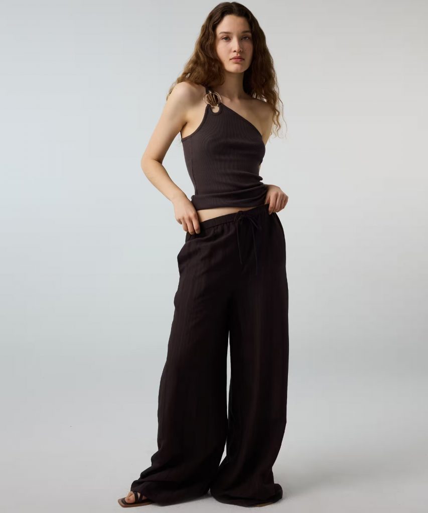 İPEKYOL Çizgili Wide Leg Pantolon IS1260003193 - kahve