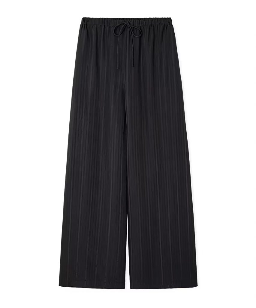 İPEKYOL Çizgili Wide Leg Pantolon IS1260003193 - Siyah