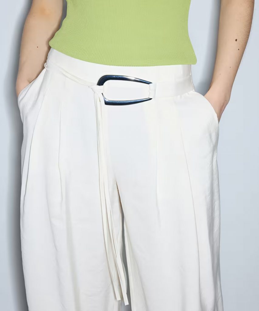 İPEKYOL Metal Tokalı Kuşaklı Pantolon IS1260003244 - Beyaz