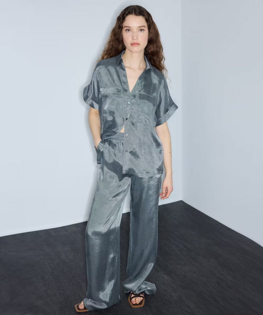 İPEKYOL Parlak Dokulu Wide Leg Pantolon IS1260003245 - GRİ