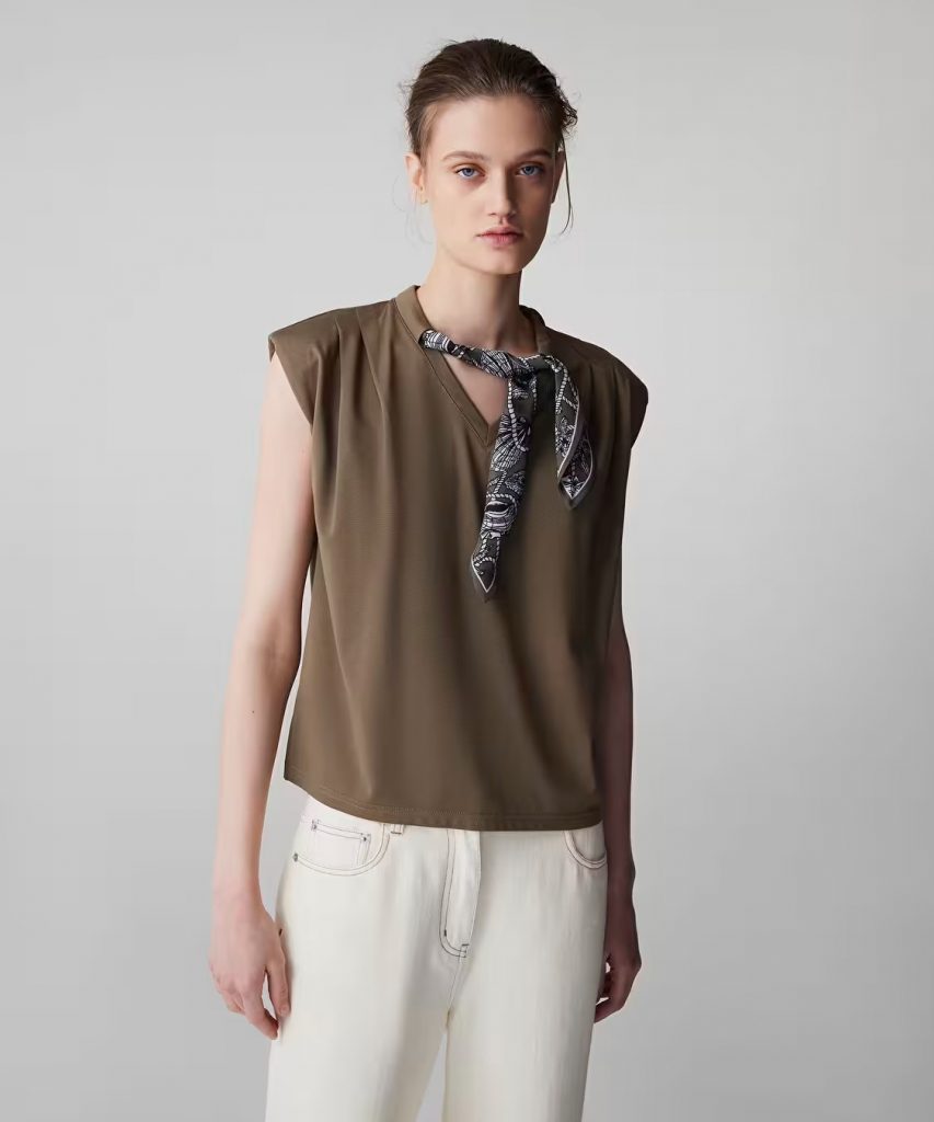 İPEKYOL Fular Aksesuarlı Tişört  IS1260070077 - HAKİ