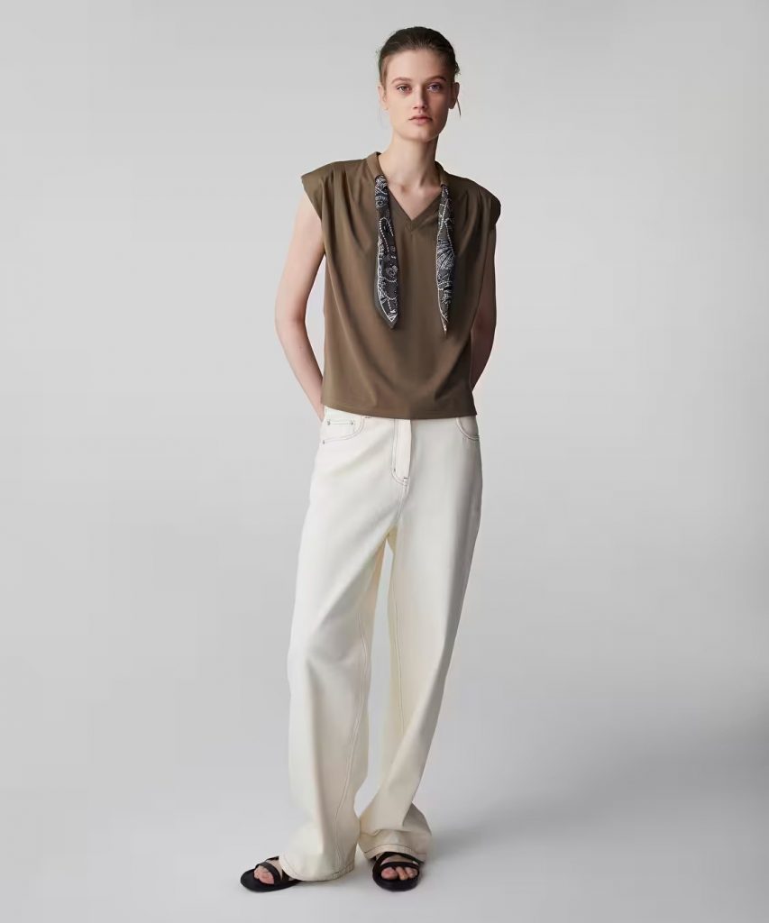 İPEKYOL Fular Aksesuarlı Tişört  IS1260070077 - HAKİ