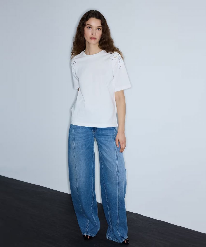 İPEKYOL Nakışlı ve Aplikeli Cutout Tişört IS1260070214 - Beyaz