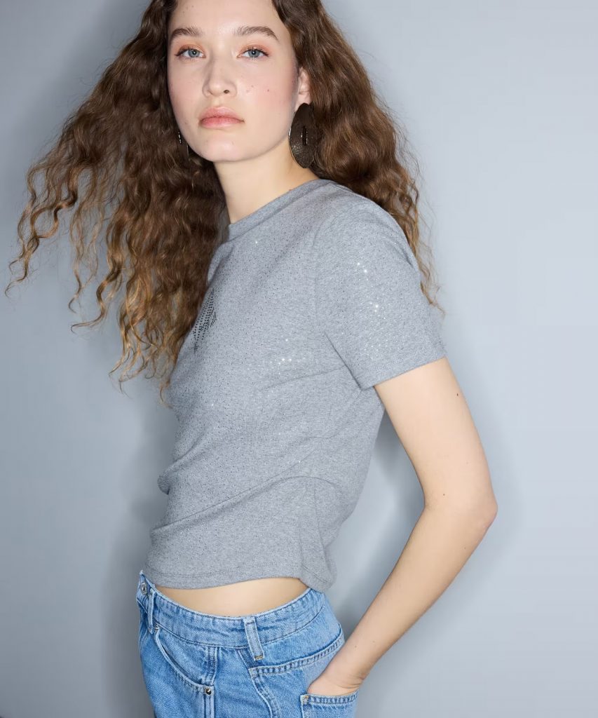 İPEKYOL Hotfix Baskılı Büzgülü Tişört IS1260070233