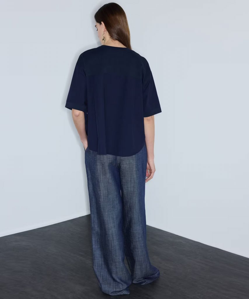 İPEKYOL Kumaş Mix Büzgülü Tişört  IS1260070239 - Lacivert