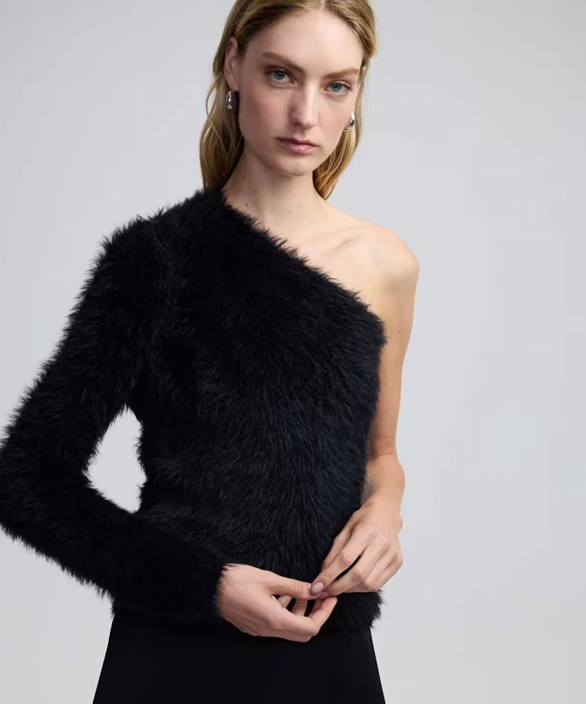 İPEKYOL Asimetrik Kol Pelüş Triko Bluz IW6240050163 - Siyah