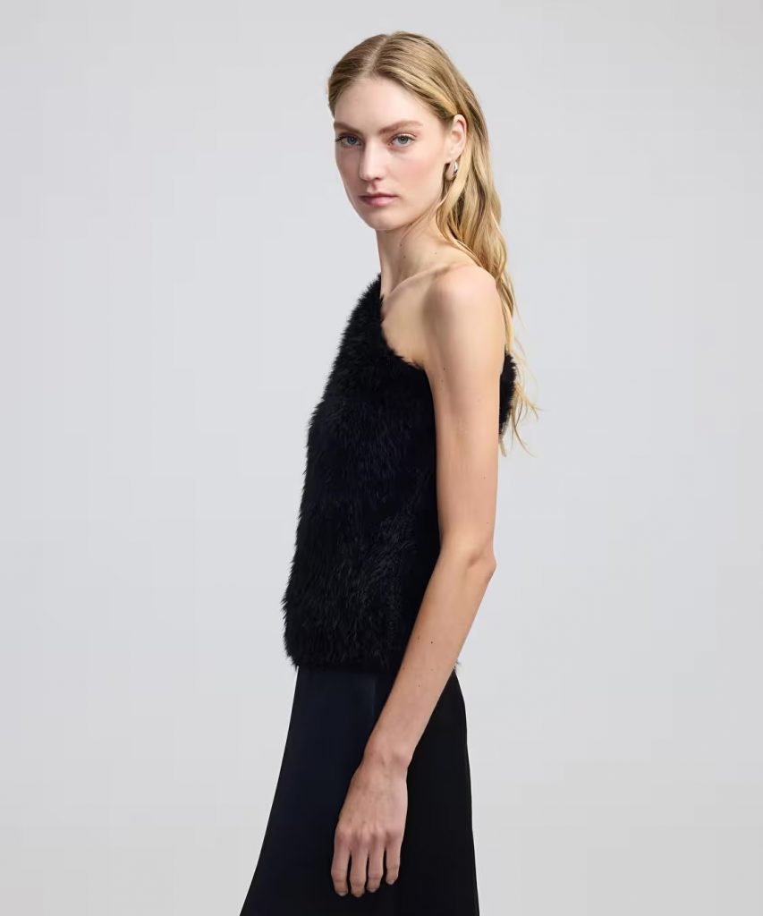 İPEKYOL Asimetrik Kol Pelüş Triko Bluz IW6240050163 - Siyah