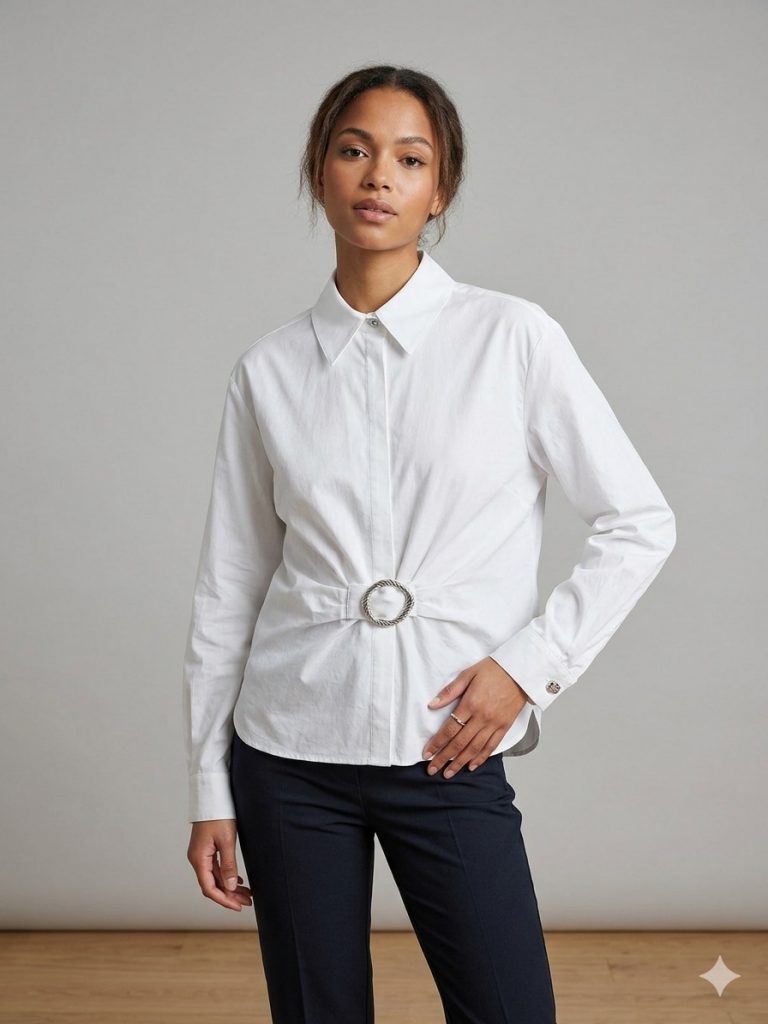 KAYRA Önü Tokalı Bluz 10032 - EKRU