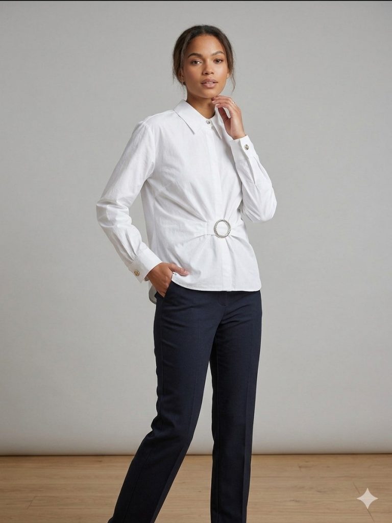 KAYRA Önü Tokalı Bluz 10032 - EKRU