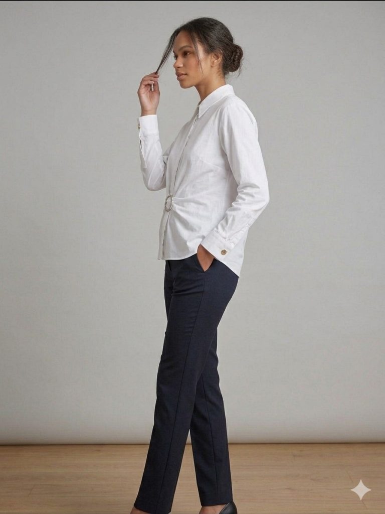 KAYRA Önü Tokalı Bluz 10032 - EKRU